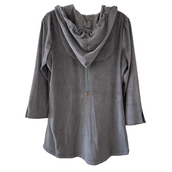 Gretchen Scott Gray Ultra Suede Pullover Jacket With Hood Gold Accents Sz M - Picture 2 of 5